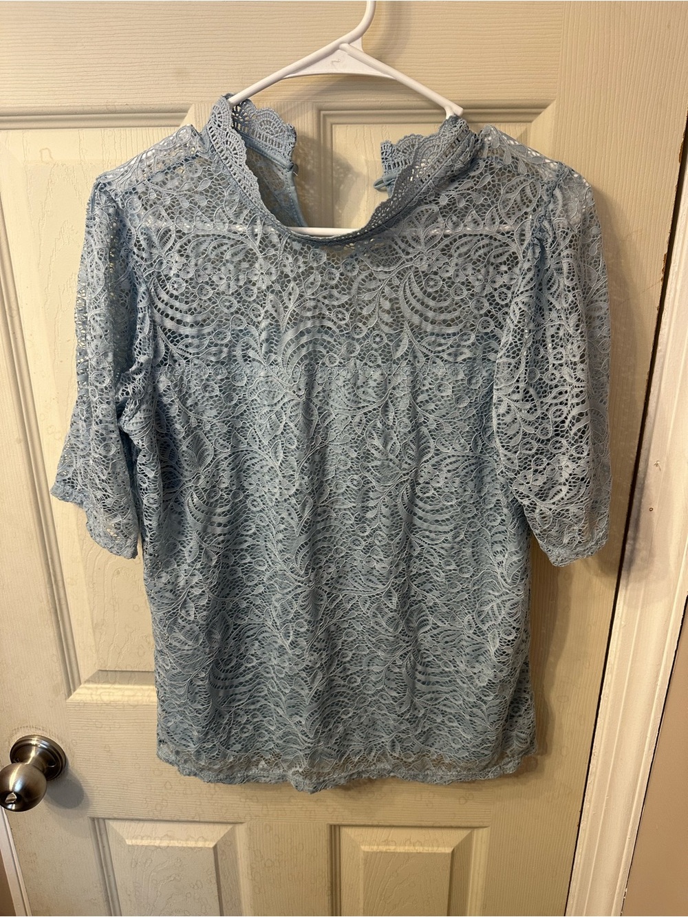 Adiva Light Blue Lace Mock Neck Blouse